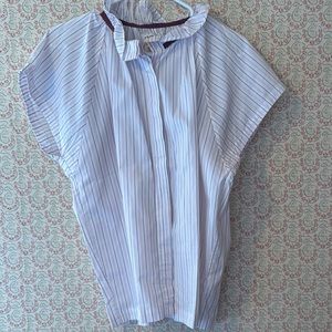 A Shirt Thing White - with pale pink Dolman Sleeve Blouse with Mandarin Collar